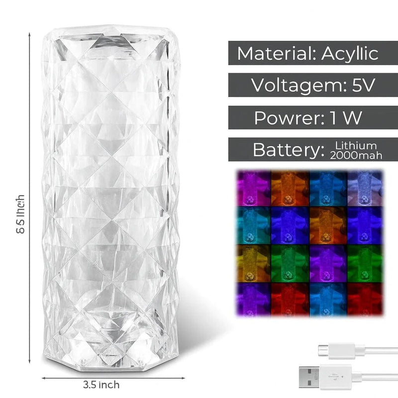 Crystal Touch LED Table Lamp – 16 Colours Wireless Rechargeable