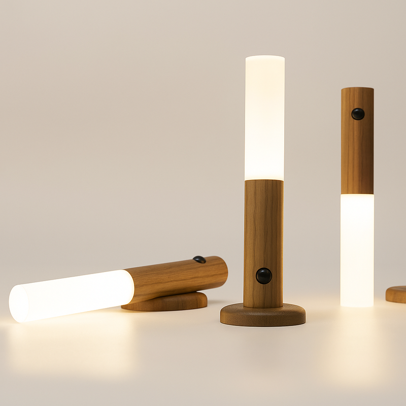 Portable Motion-Sensor Wall Light Bar – Wooden Finish