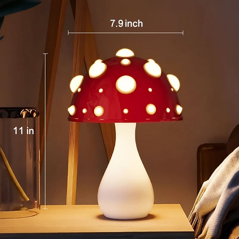 Realistic Mushroom LED Table Lamp – Solid Wood Base
