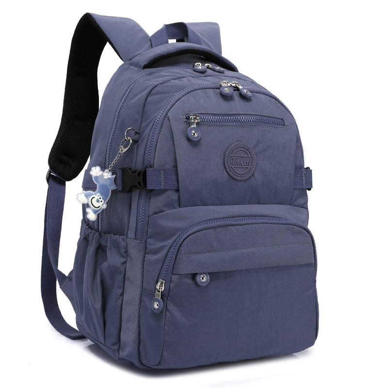 Waterproof Nylon Backpack for Women & Girls – Spacious Multi-Pocket Travel & School Bag
