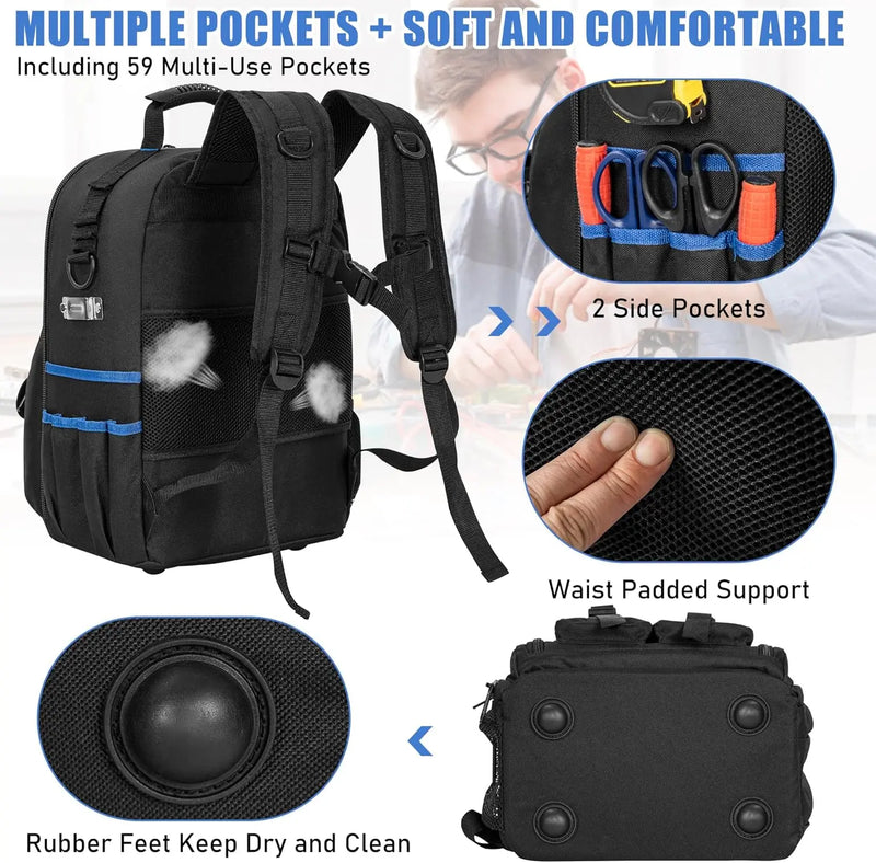 Heavy-Duty Tool Backpack – Water-Resistant, Padded & Removable Organizer