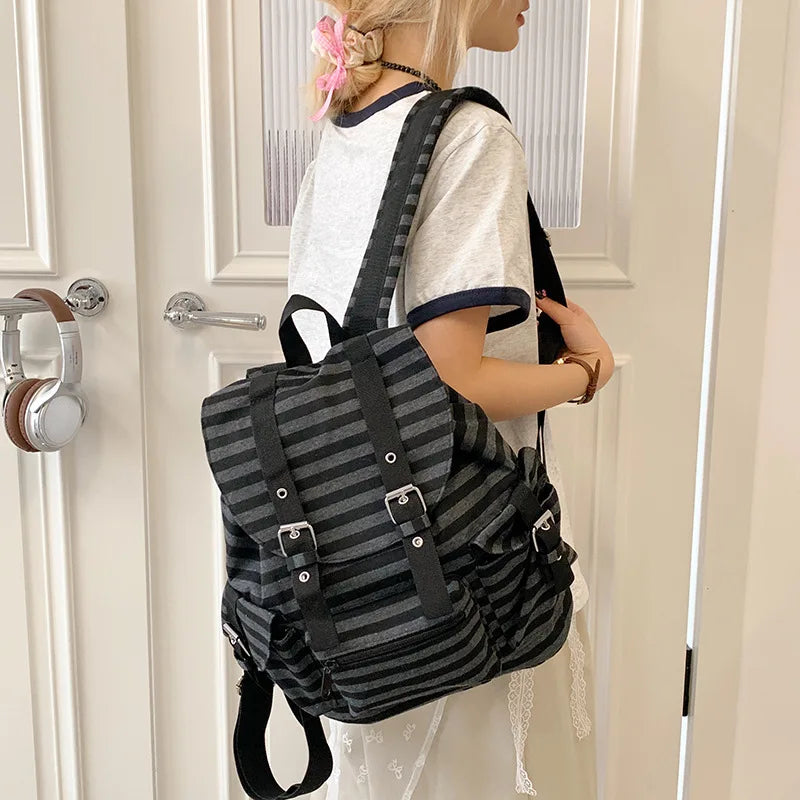 Retro Y2K Striped Backpack – School Bag