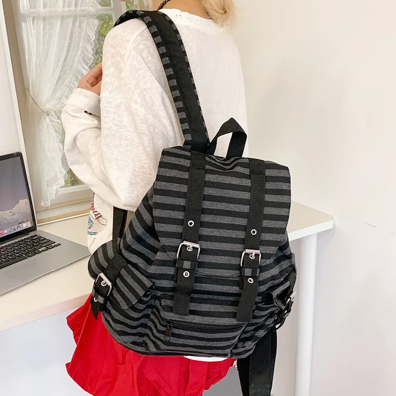 Retro Y2K Striped Backpack – School Bag
