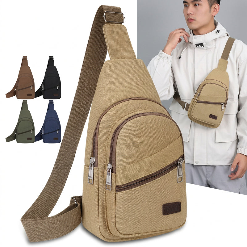Men's Retro Canvas Crossbody Bag – Waterproof Multi-Pocket Chest Pack