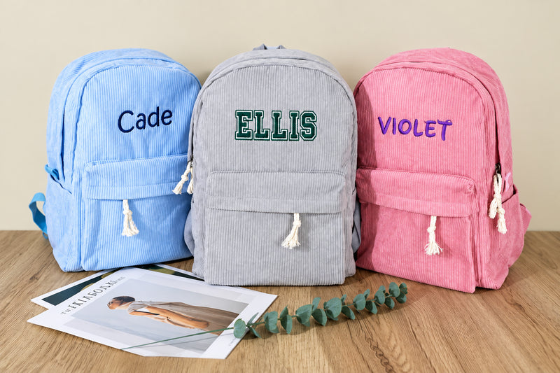 Kids Corduroy Backpack – Personalized Name & Cute School Bag
