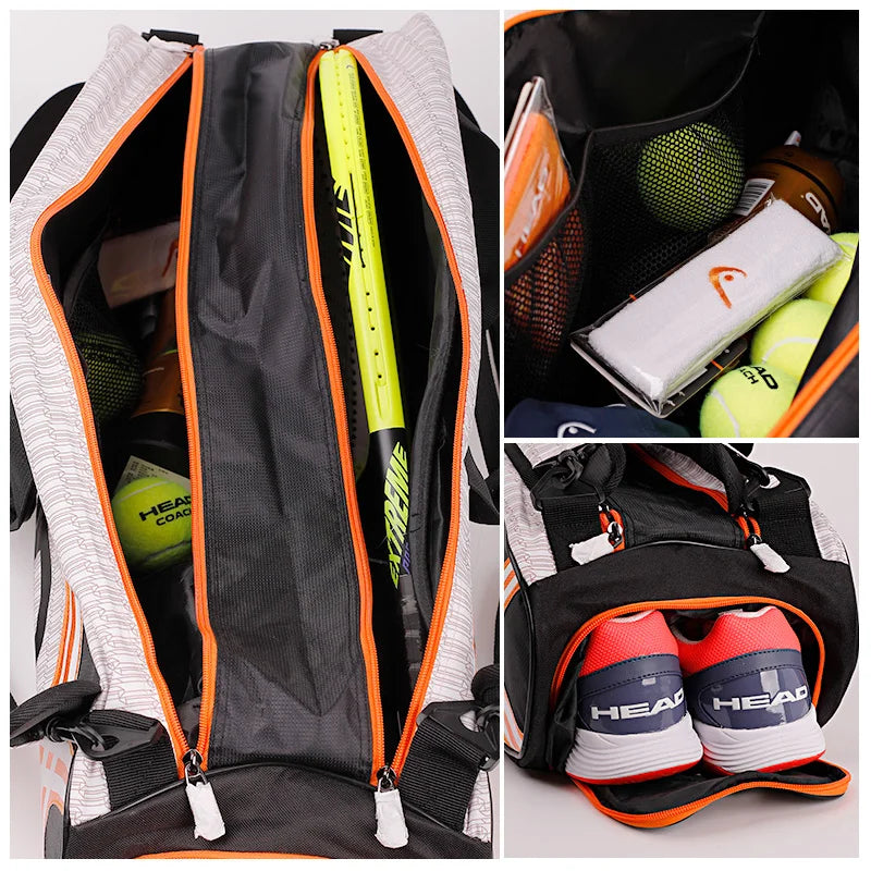 Tennis Racket Backpack – Large Capacity, 3–6 Racquets & Shoe Compartment