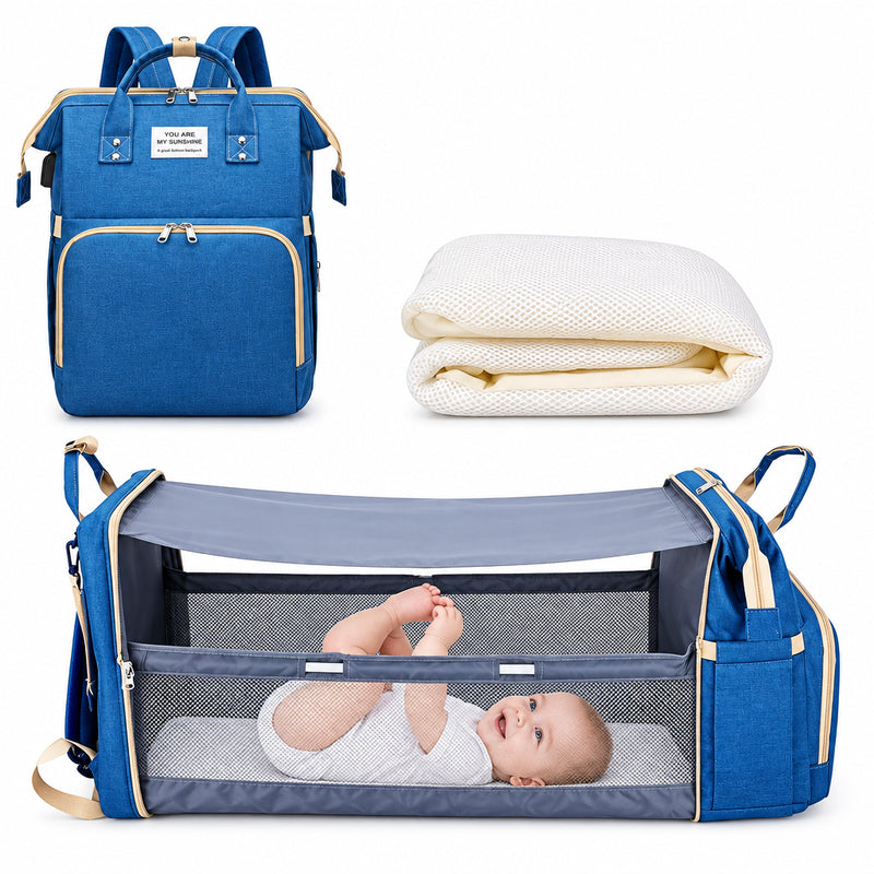 3-in-1 Baby Diaper Backpack – Foldable Changing Bed & USB