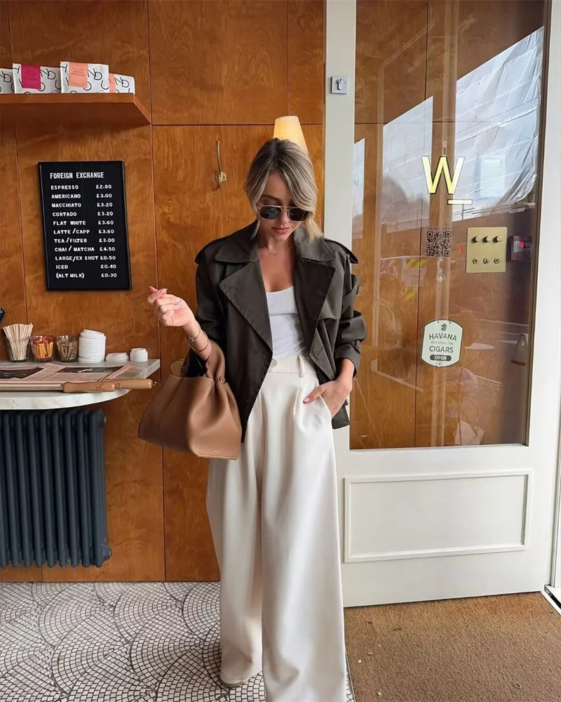 Women’s Cropped Trench Jacket – Vintage Double-Breasted Style