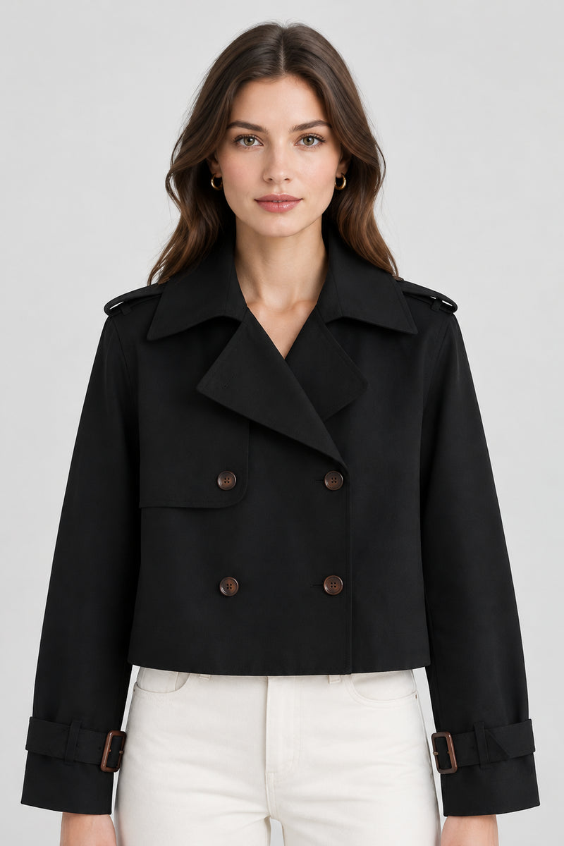 Women’s Cropped Trench Jacket – Vintage Double-Breasted Style