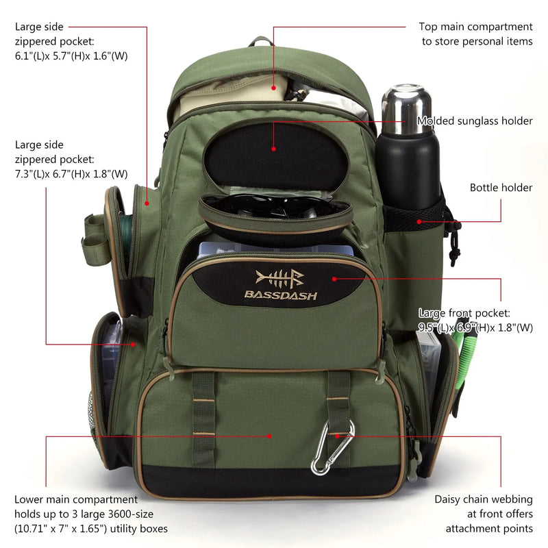 Bassdash Tactical Fishing Backpack – Lightweight & Multifunctional