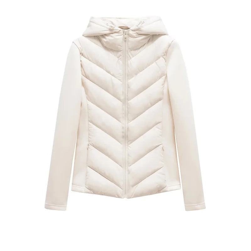 Women’s Patchwork Hooded Jacket – Elegant Sporty Style