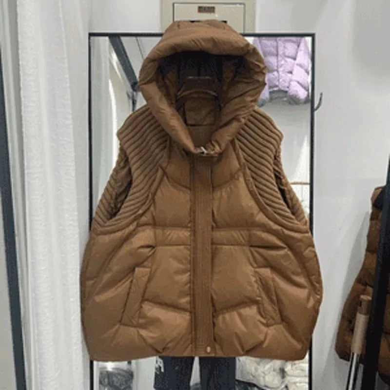 Women's Plus-Size Hooded Puffer Vest – Warm Longline Winter Coat