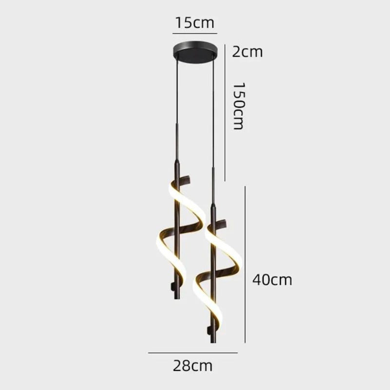 Black Double Spiral LED Pendant Light – Modern Ceiling Feature