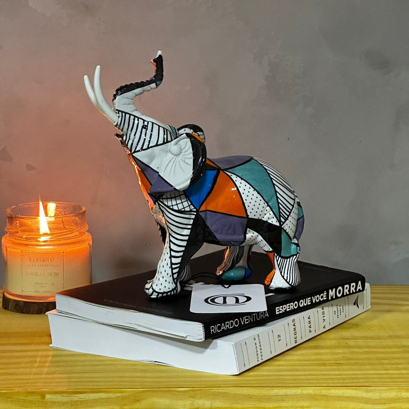 Escultura Elefante Pintura Mosaico Resina - 0020 projeto-150