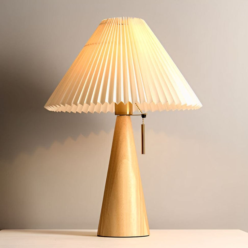 Luminária Abajur de Mesa Cogumelo Plissé de Madeira 50cm Conceito