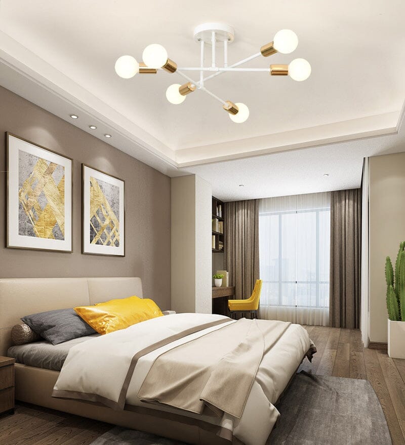 Lustre Luminária de Teto Sputnik Dourado (06 lâmpadas) luzes Conceito Branco e Dourado - 70cm