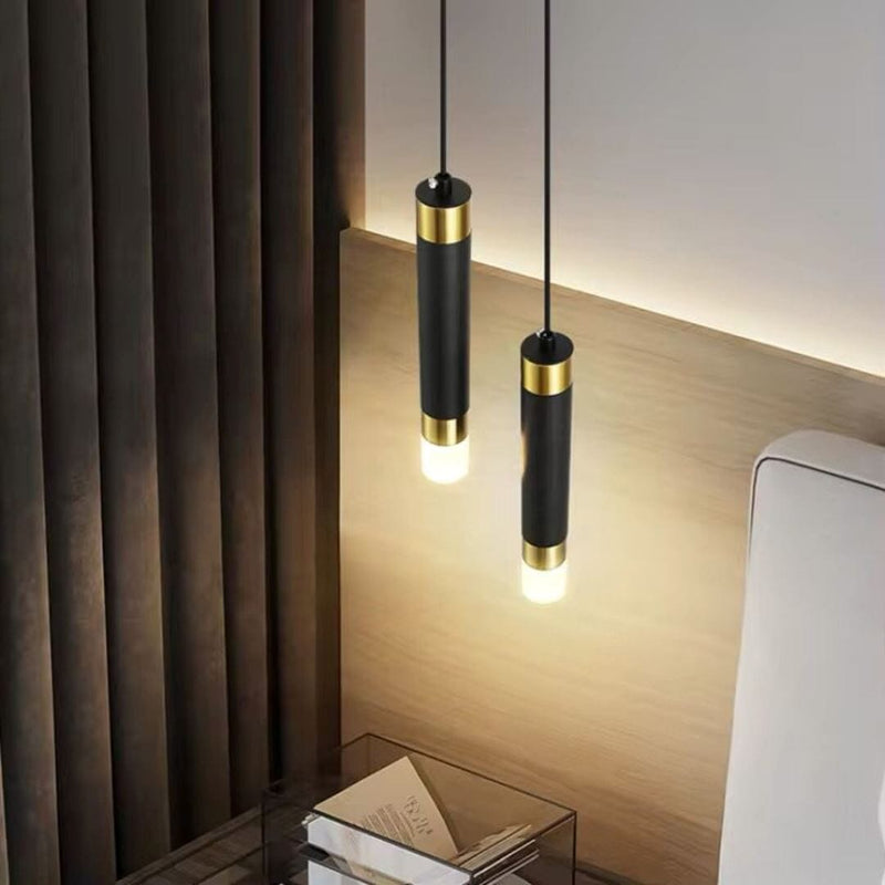 Dual Cylinder Black and Gold Pendant Light
