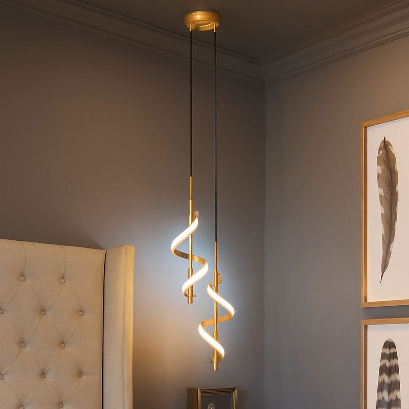 Gold Double Spiral LED Pendant Light – Modern Luxury Ceiling Feature