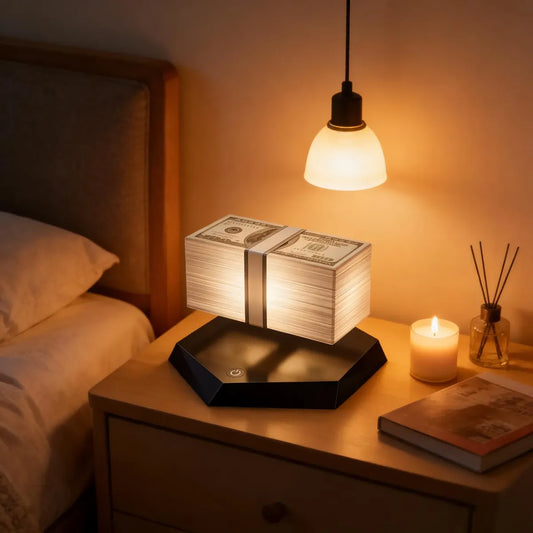 Floating Money Lamp Magnetic Levitation Dollar Lamp with 3-Color LED Ambient Light 360° Rotating for Game Room Office Desk Decor
