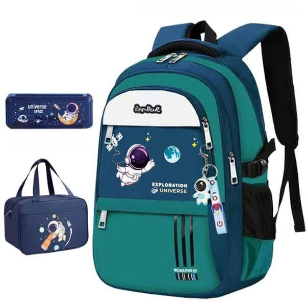 Astronaut Orthopedic Backpack Set – Waterproof Kids’ School Backpack with Lunch Bag, Pencil Case & Keychain