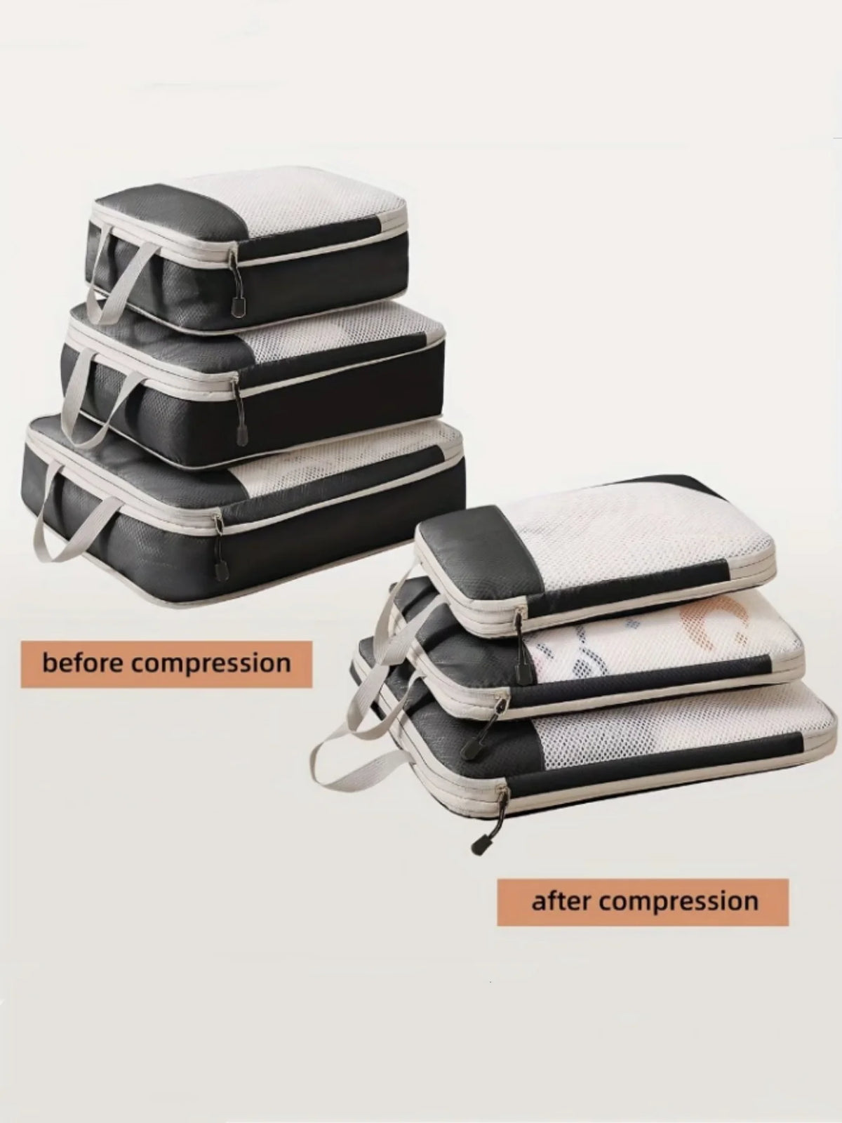 3-Piece Compression Packing Cubes | Waterproof Suitcase Organizers