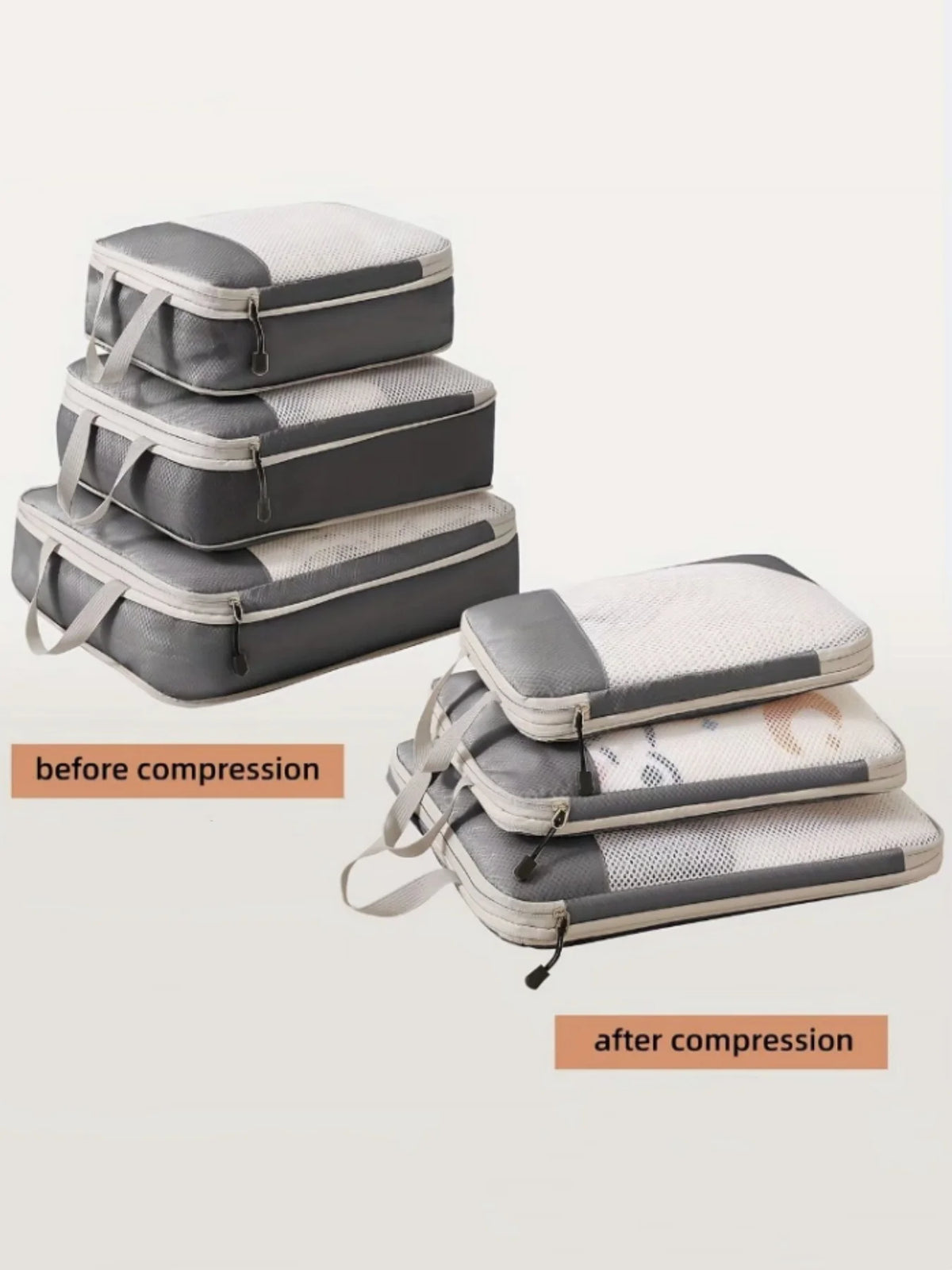 3-Piece Compression Packing Cubes | Waterproof Suitcase Organizers
