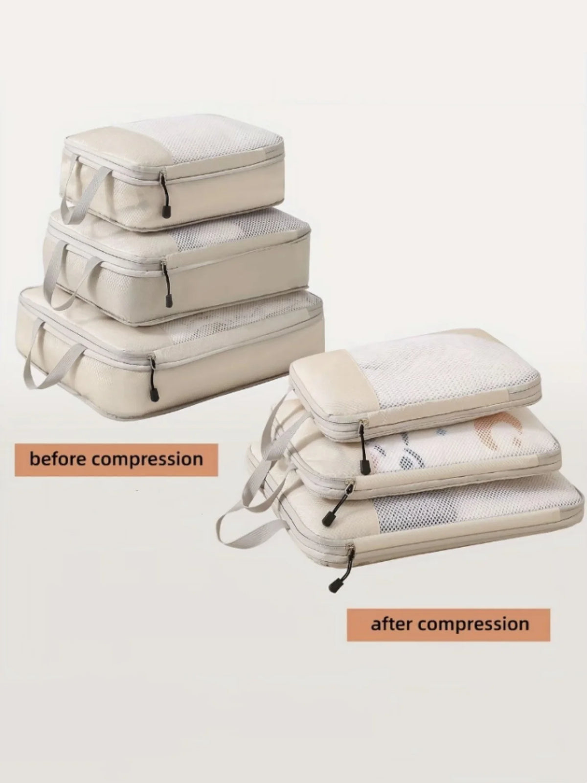 3-Piece Compression Packing Cubes | Waterproof Suitcase Organizers