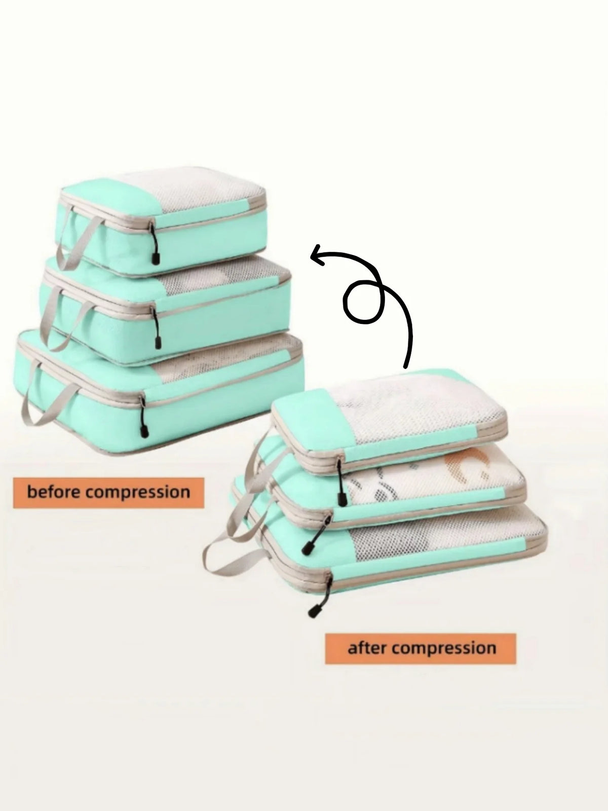 3-Piece Compression Packing Cubes | Waterproof Suitcase Organizers