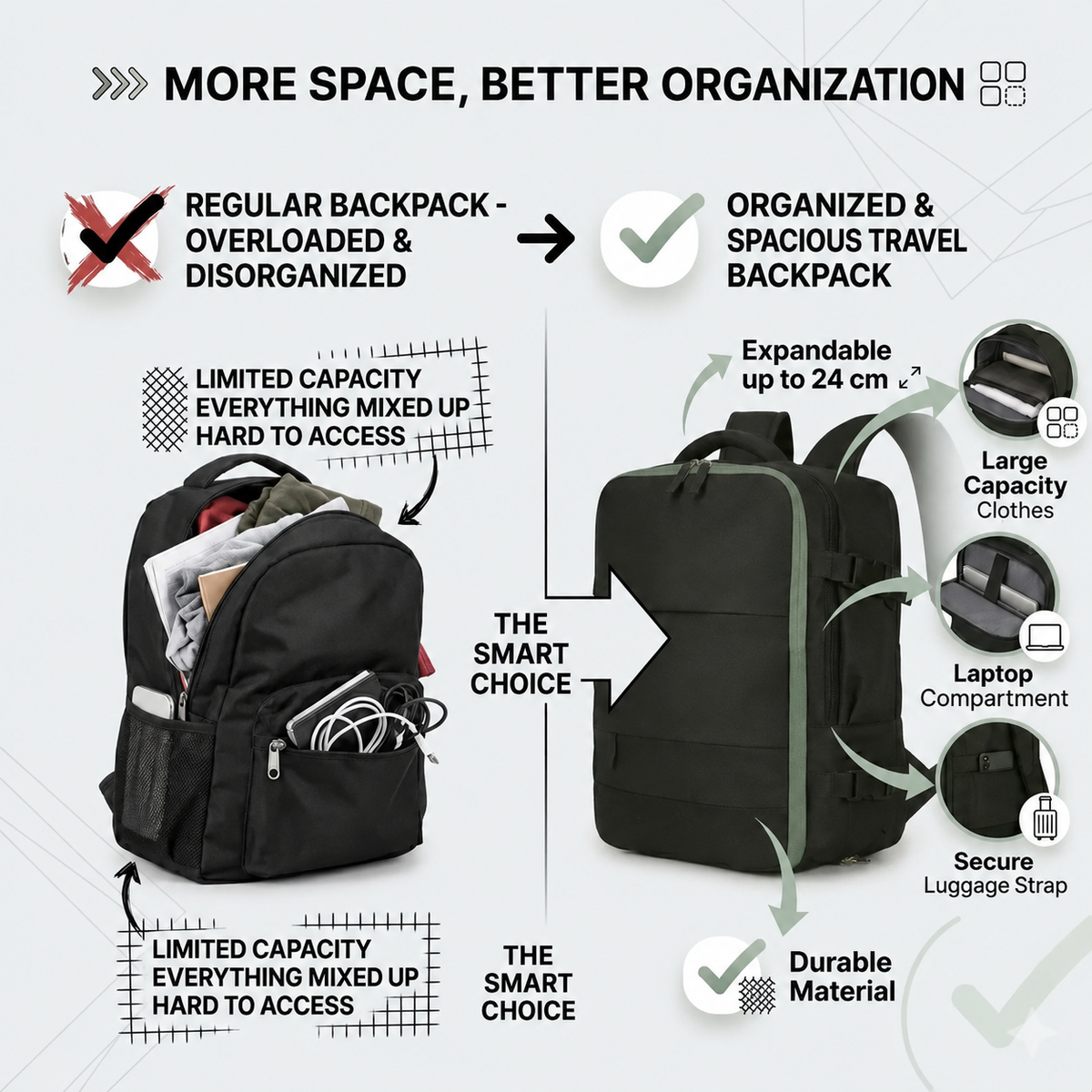 Large Capacity Travel Backpack for Men & Women Laptop & Business Bag for Travel, School & Commuting