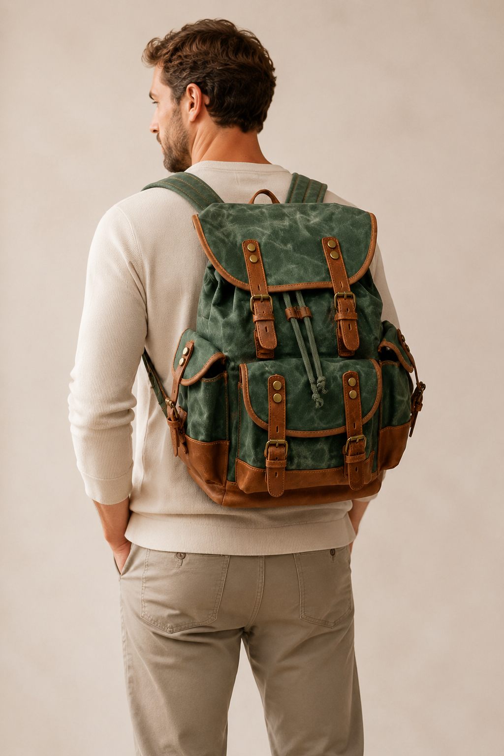Vintage Men’s Canvas Backpack – Large Capacity for Travel and Outdoor Activities