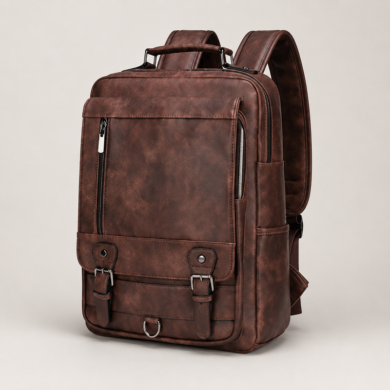Luxury Brand Man Leather Casual Solid Daypacks Travel Large Capacity Backpack Students 14 inches Laptop School Bag Men