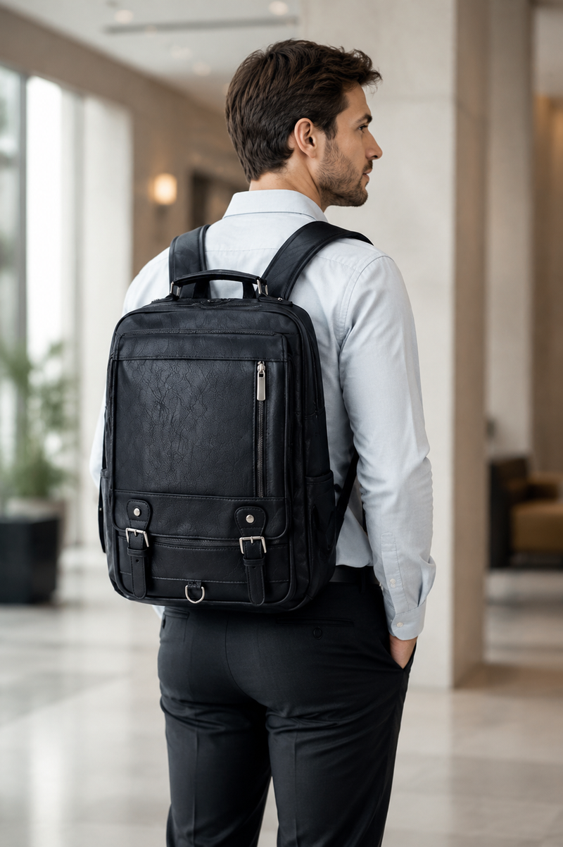 Luxury Brand Man Leather Casual Solid Daypacks Travel Large Capacity Backpack Students 14 inches Laptop School Bag Men