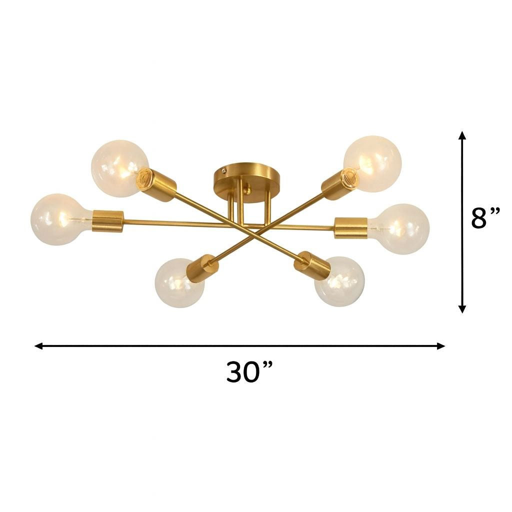 Sputnik Gold Ceiling Light Fixture – 6 Bulbs Modern Chandelier