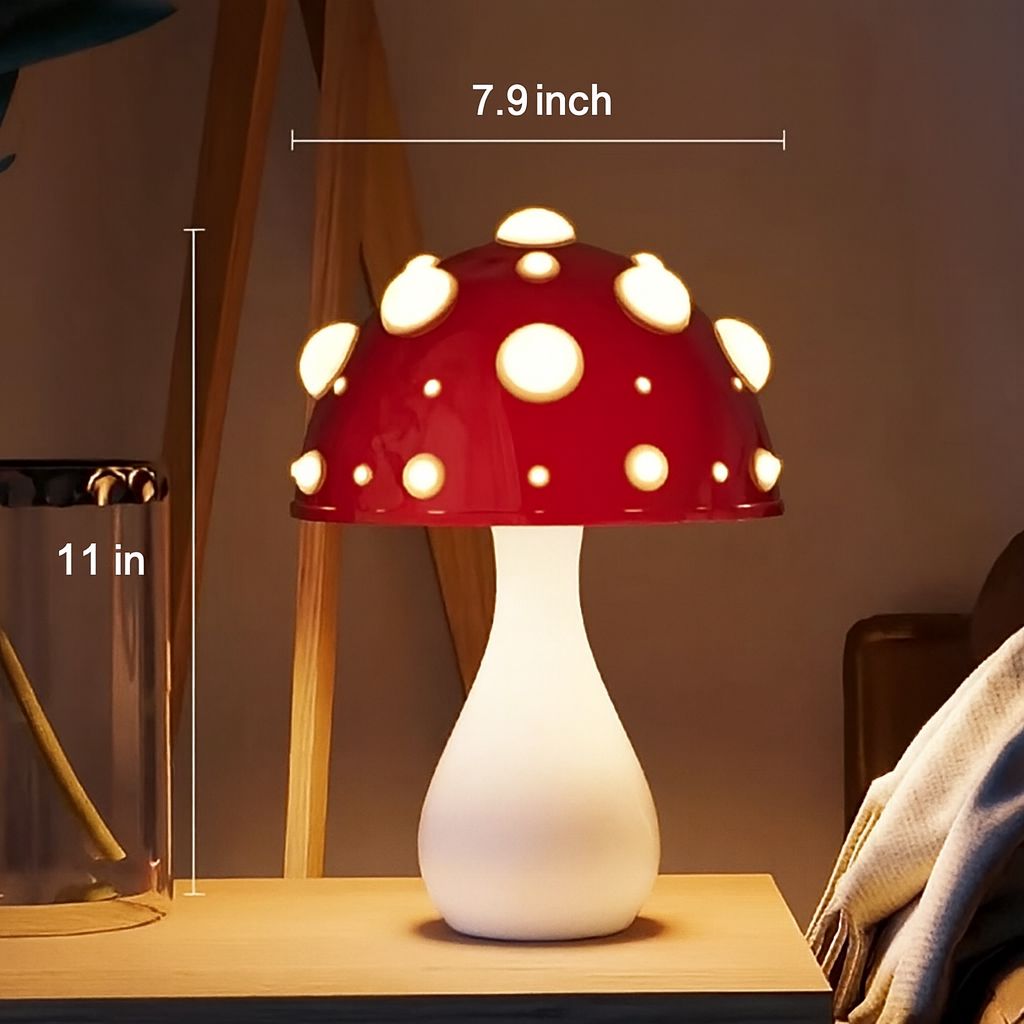 Realistic Mushroom LED Table Lamp – Solid Wood Base