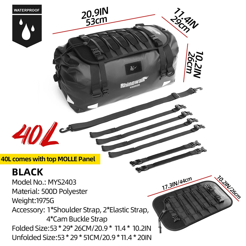 Rhinowalk Motorcycle Saddle Bag – 20L/40L/65L Waterproof & MOLLE