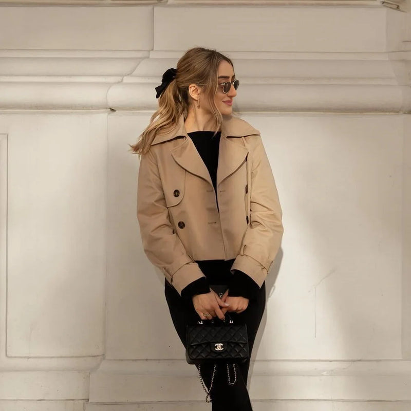 Women’s Cropped Trench Jacket – Vintage Double-Breasted Style