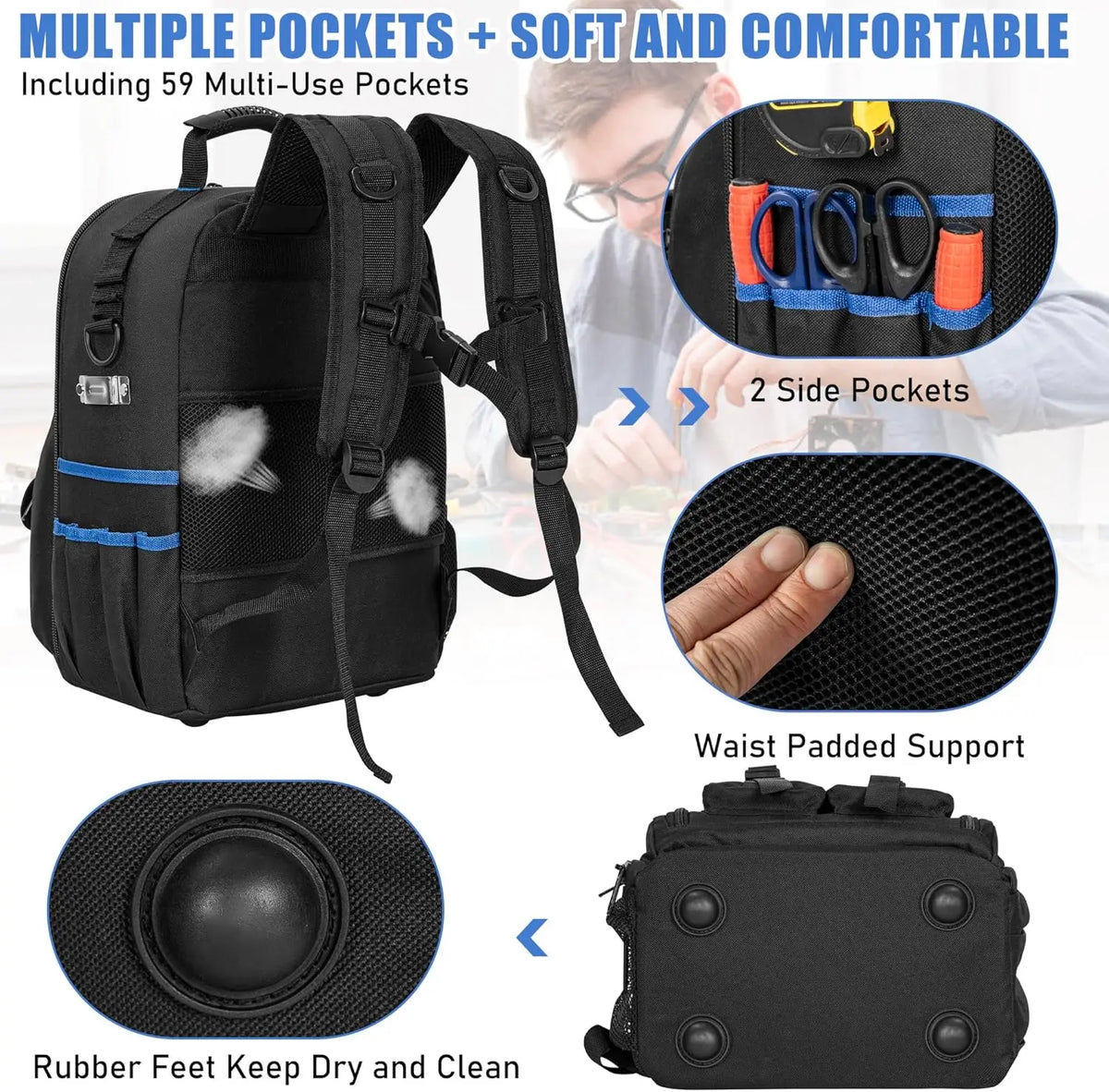 Heavy-Duty Tool Backpack – Water-Resistant, Padded & Removable Organizer