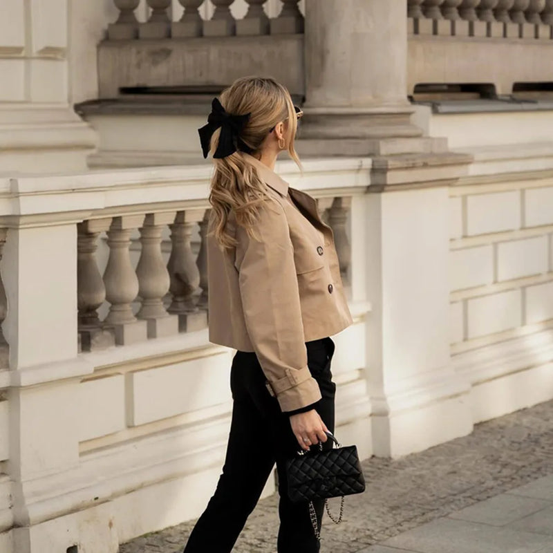 Women’s Cropped Trench Jacket – Vintage Double-Breasted Style