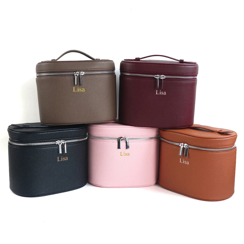 Personalized PU Leather Travel Cosmetic Bag – Large Capacity