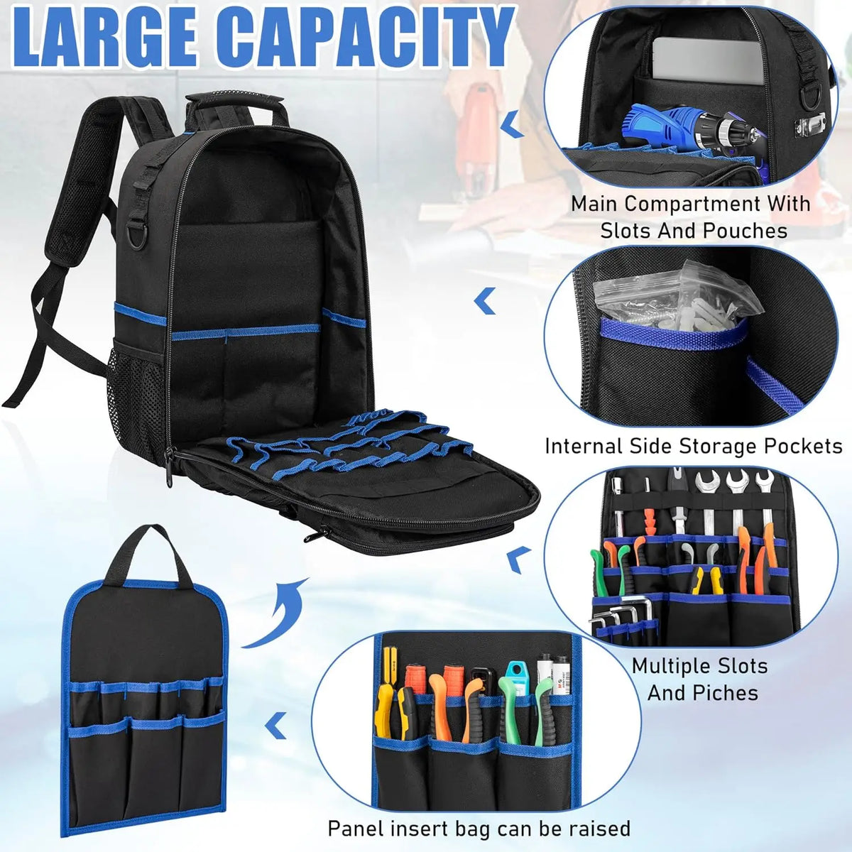 Heavy-Duty Tool Backpack – Water-Resistant, Padded & Removable Organizer