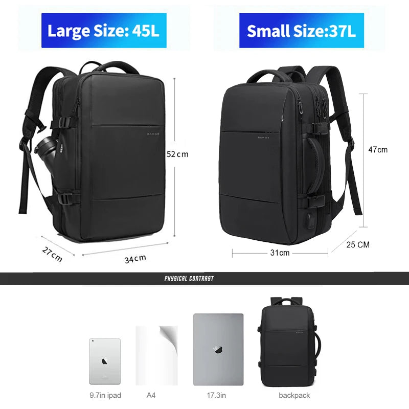 Expandable Travel Backpack for Men – Large Capacity 17.3" Laptop & Business Backpack