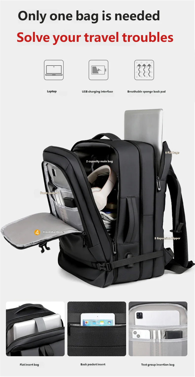 Classic Travel Backpack for Men – Large Capacity, Waterproof & Laptop Compartment