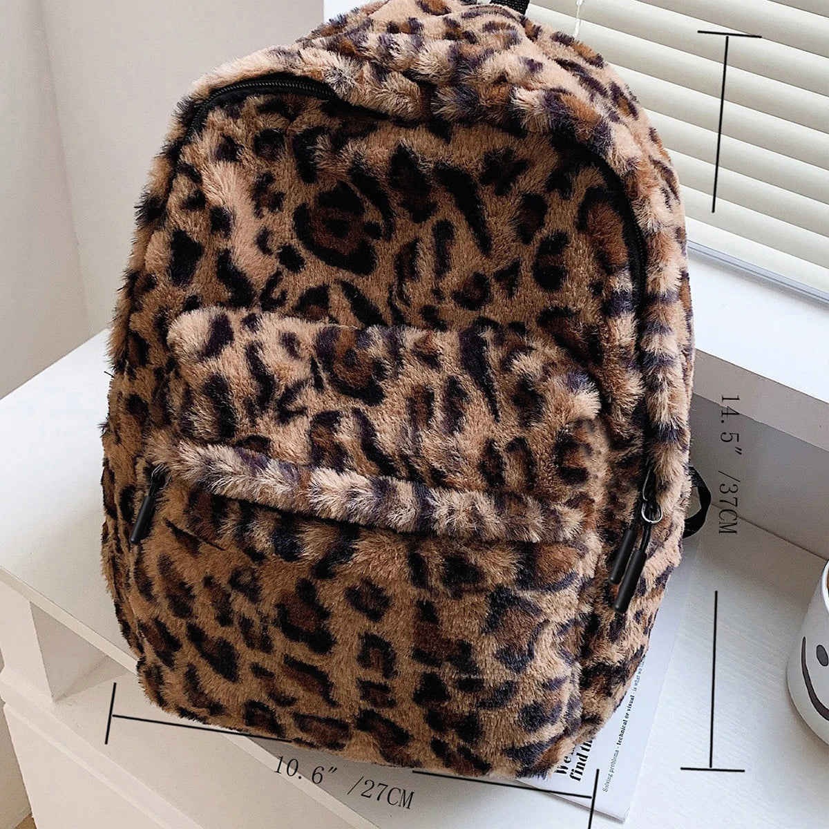Luxury Leopard Plush Backpack – Large Capacity, Multi-Pocket & Chic