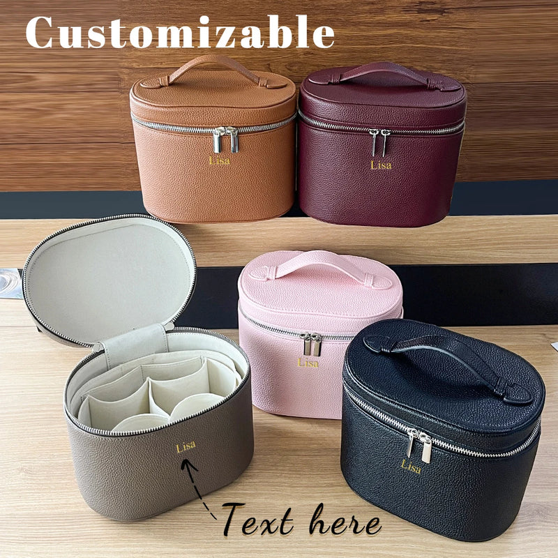 Personalized PU Leather Travel Cosmetic Bag – Large Capacity