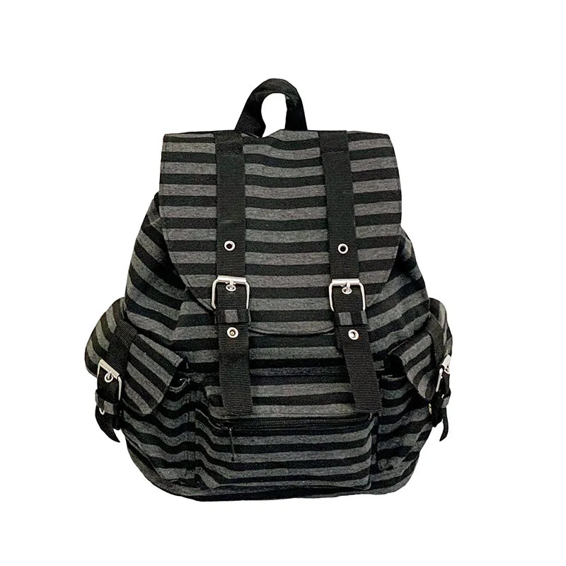 Retro Y2K Striped Backpack –  School Bag
