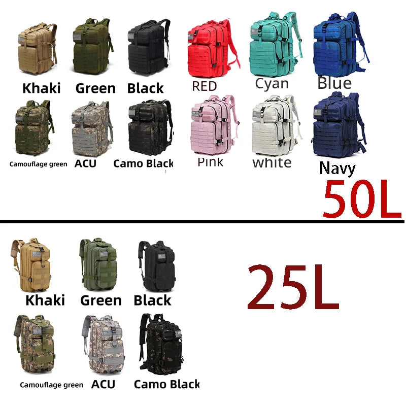 Waterproof Tactical Outdoor Backpack – 25L/50L