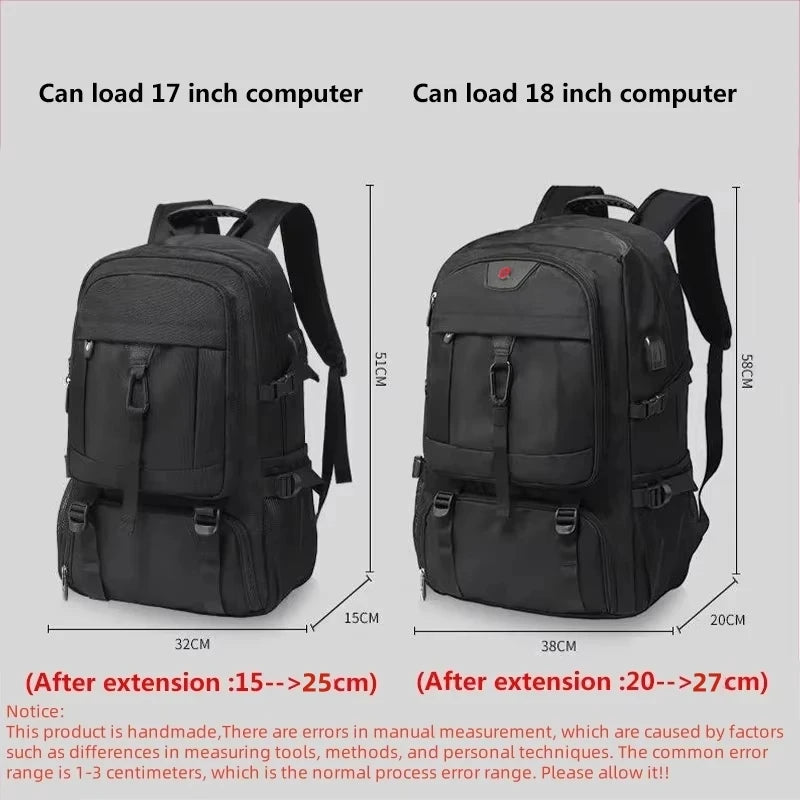 Large 50L/80L Travel Backpack – Waterproof with Separate Shoe Compartment
