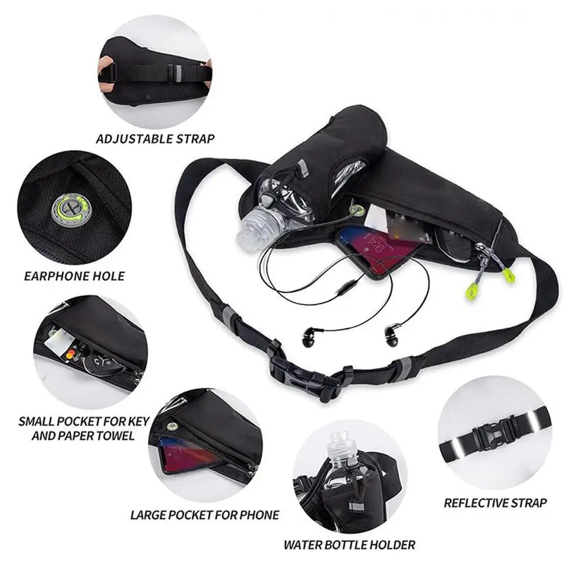 Sports Running Waist Bag – Adjustable Belt with Bottle Holder