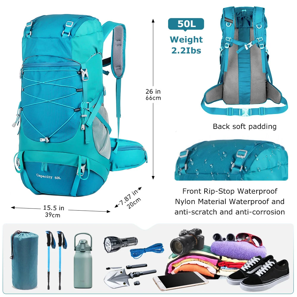 50L Hiking Backpack – Rain Cover & Outdoor Trekking