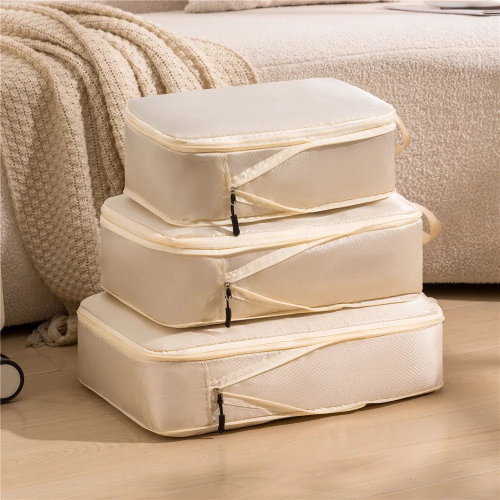 3-Piece Waterproof Travel Packing Bags – Space-Saving Luggage Organizer Set